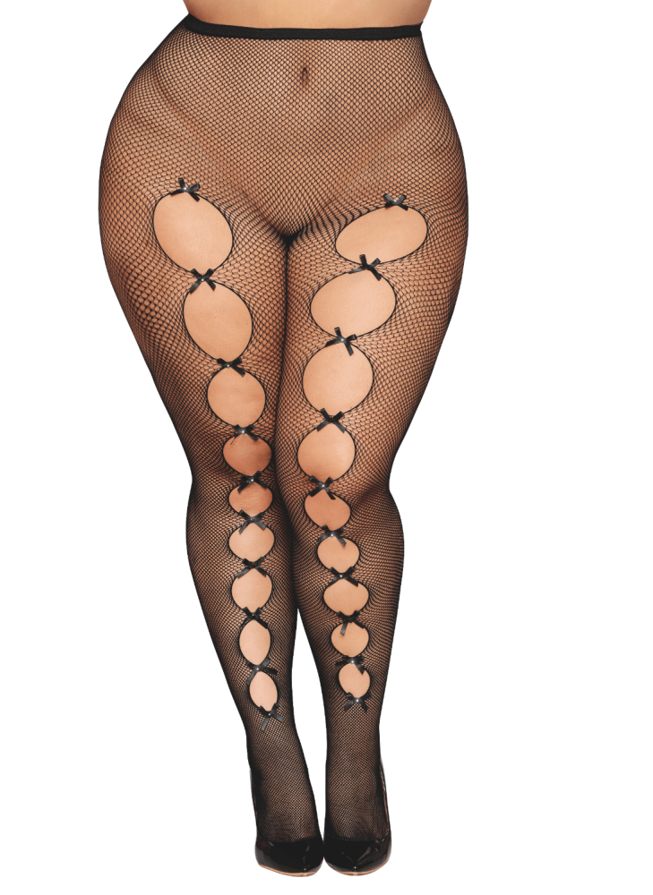 Collant fantaisie grande taille résille noir avec liseré à l'arrière - DG0528XBLK